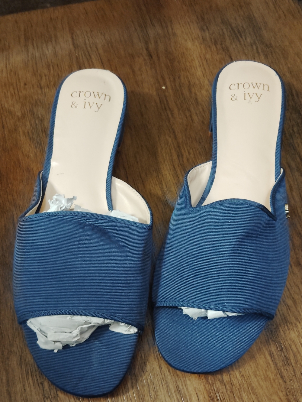 crown & ivy Blue Open-Toe Slide Mules
